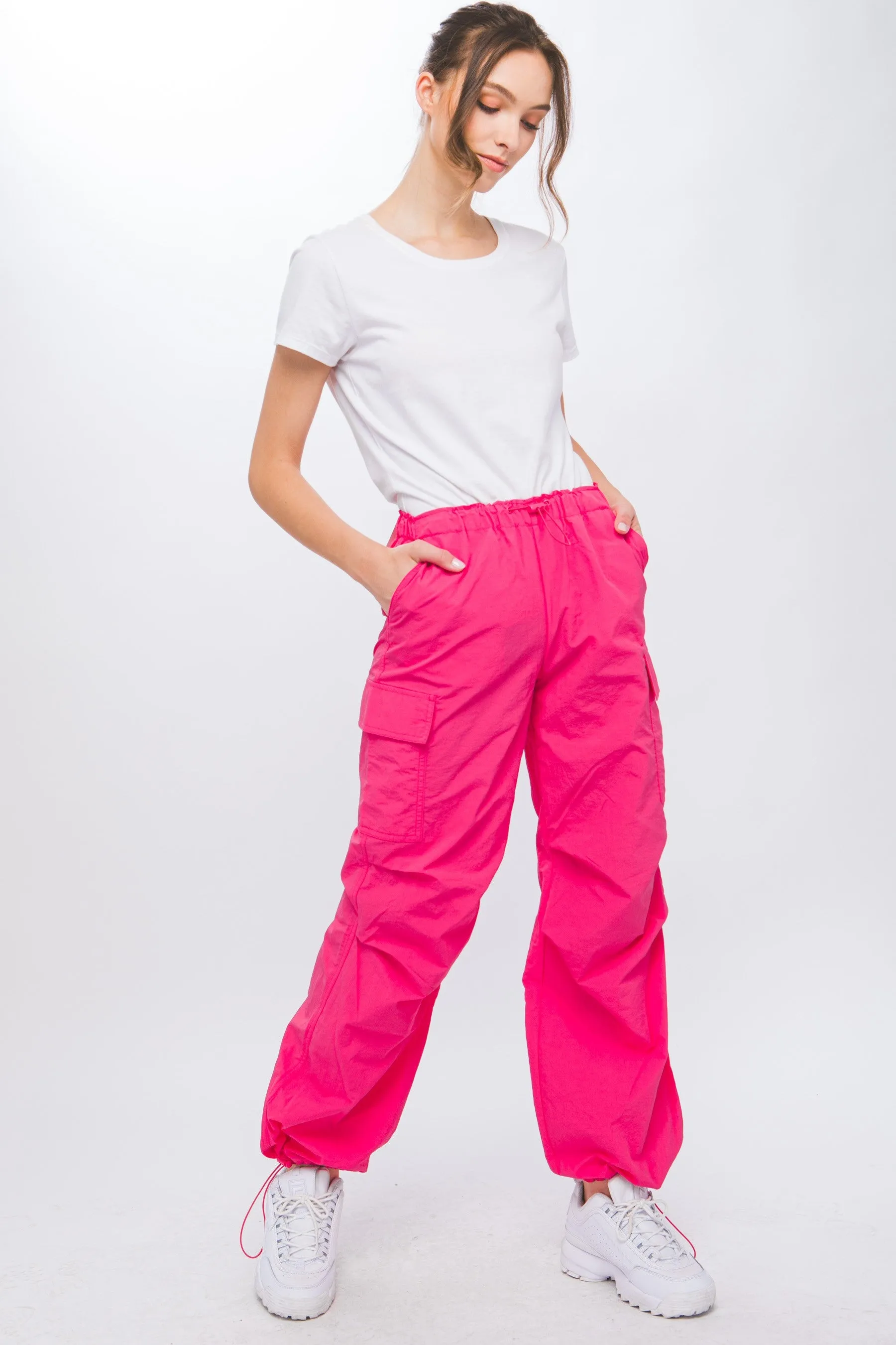 Fuchsia Loose Fit Parachute Cargo Pants