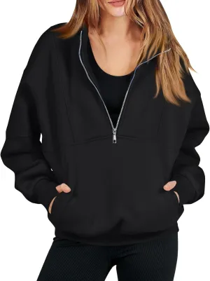 Funnel Neck Half Zip Sweatshirt Women Oversized Thumb Hole Fleece Pullover Lightweight Y2k Zip Up Comfy Hoodie