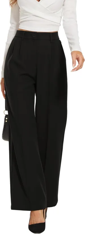FUNYYZO Fall Women Wide Leg Pants High Elastic Waisted in The Back Business Work Trousers Long Straight Suit Pants_