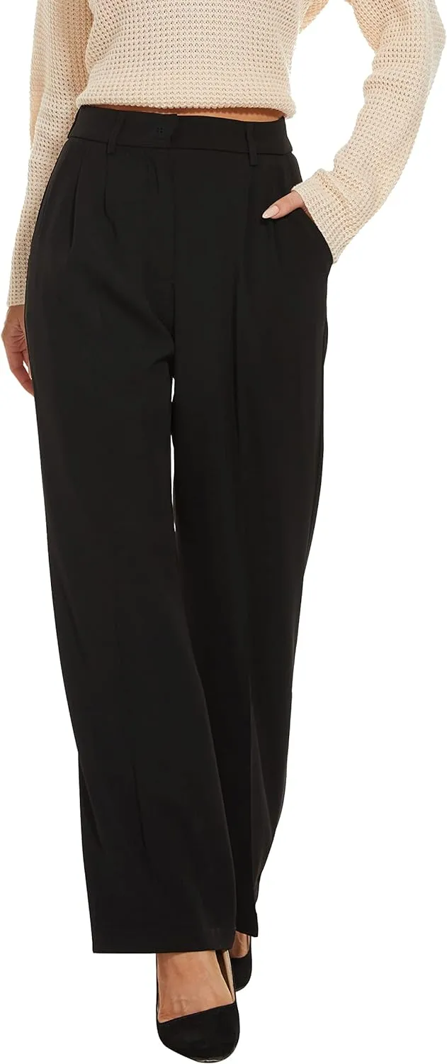 FUNYYZO Fall Women Wide Leg Pants High Elastic Waisted in The Back Business Work Trousers Long Straight Suit Pants_