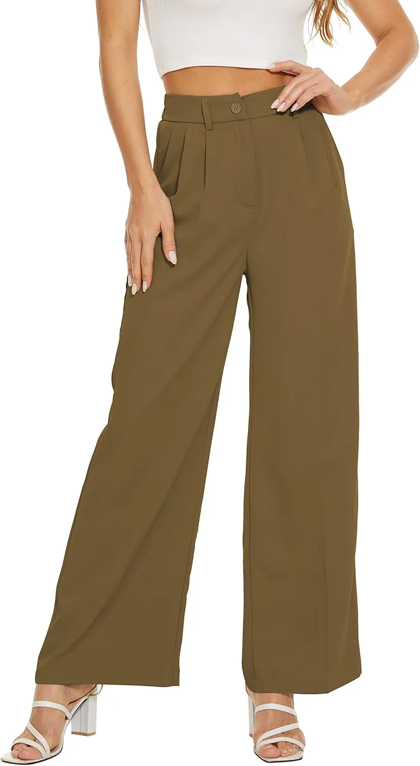 FUNYYZO Fall Women Wide Leg Pants High Elastic Waisted in The Back Business Work Trousers Long Straight Suit Pants_