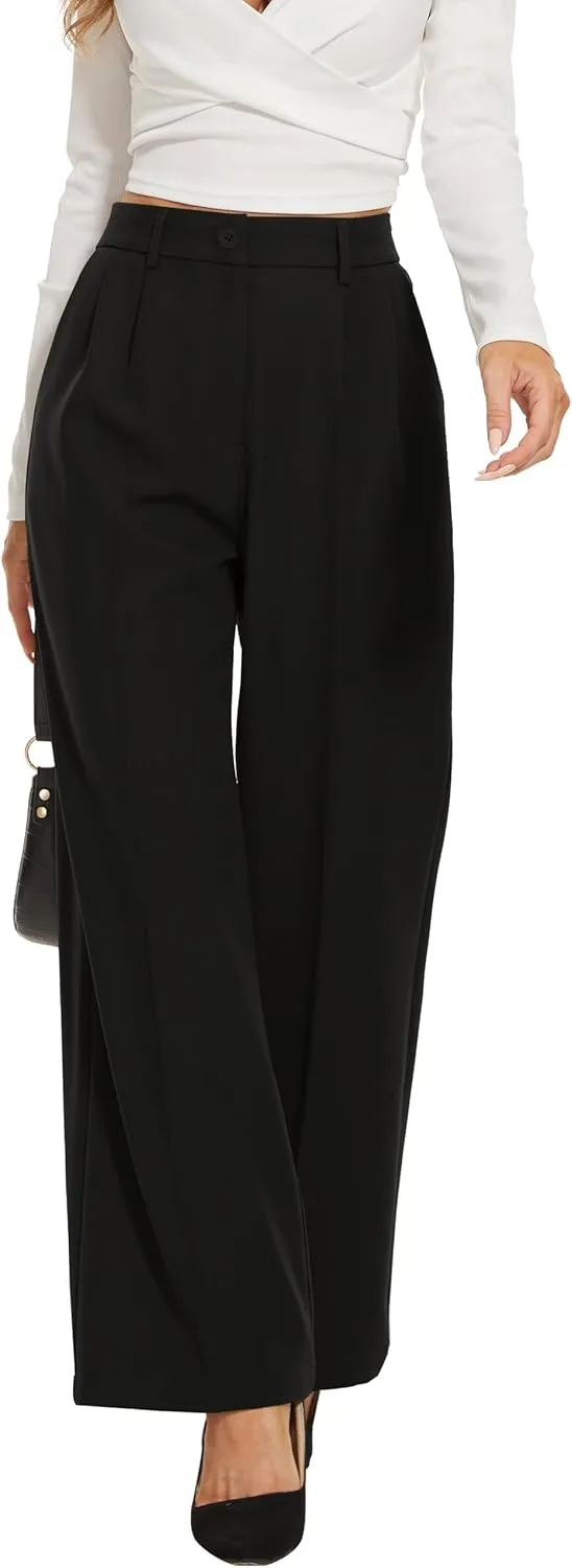 FUNYYZO Fall Women Wide Leg Pants High Elastic Waisted in The Back Business Work Trousers Long Straight Suit Pants_