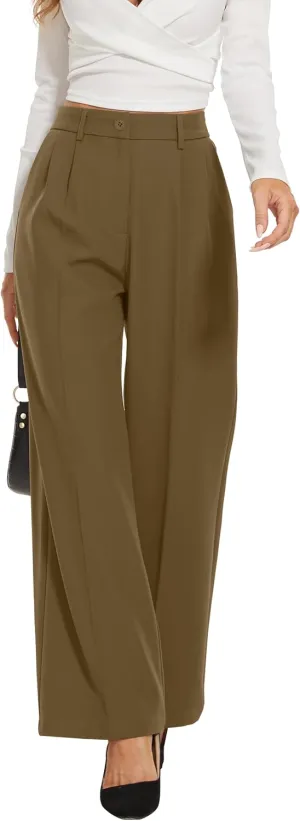 FUNYYZO Fall Women Wide Leg Pants High Elastic Waisted in The Back Business Work Trousers Long Straight Suit Pants_