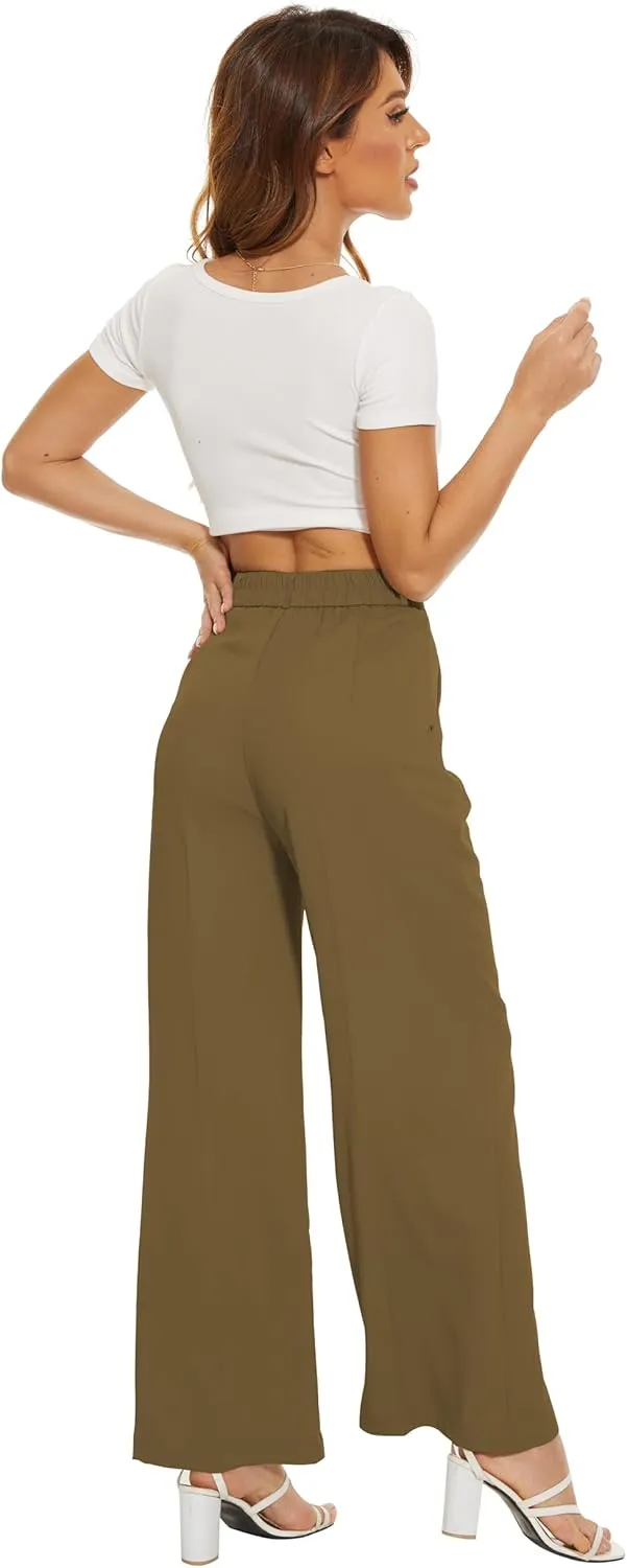 FUNYYZO Fall Women Wide Leg Pants High Elastic Waisted in The Back Business Work Trousers Long Straight Suit Pants_