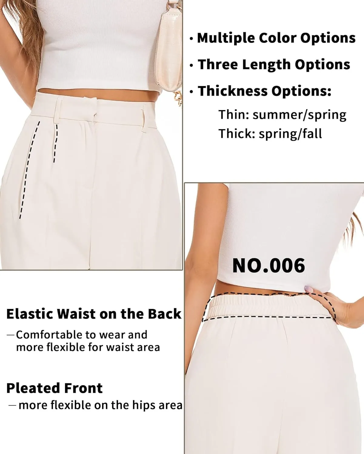 FUNYYZO Fall Women Wide Leg Pants High Elastic Waisted in The Back Business Work Trousers Long Straight Suit Pants_
