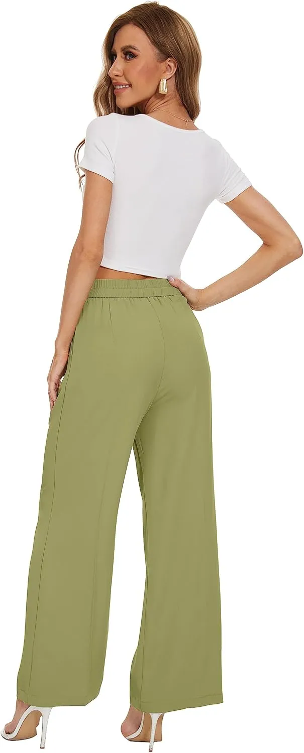 FUNYYZO Wide Leg Pants Women's High Elastic Waisted in The Back Business Work Trousers Long Straight Suit Pants