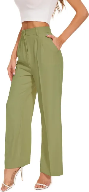 FUNYYZO Wide Leg Pants Women's High Elastic Waisted in The Back Business Work Trousers Long Straight Suit Pants
