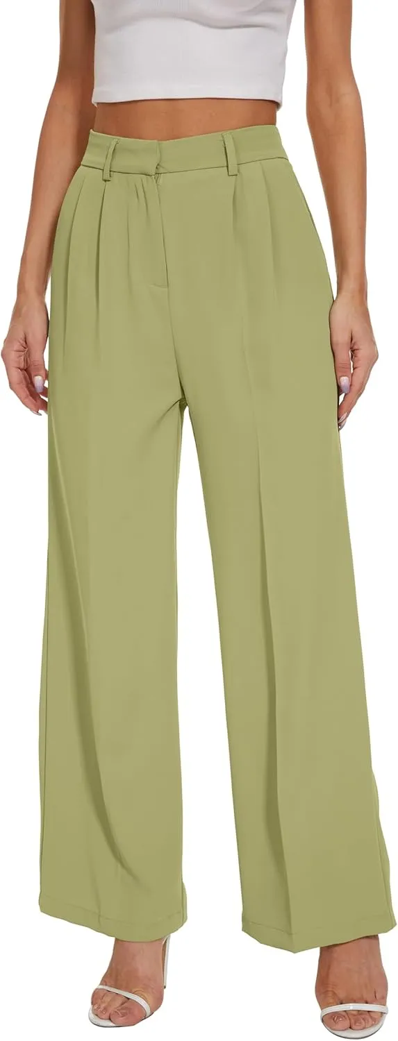 FUNYYZO Wide Leg Pants Women's High Elastic Waisted in The Back Business Work Trousers Long Straight Suit Pants