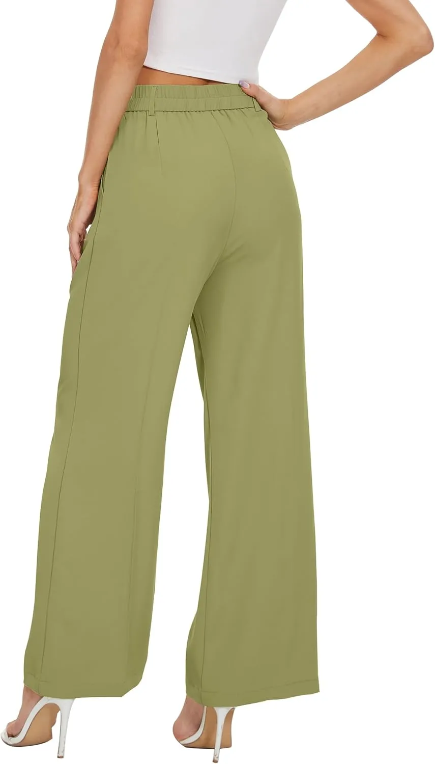 FUNYYZO Wide Leg Pants Women's High Elastic Waisted in The Back Business Work Trousers Long Straight Suit Pants
