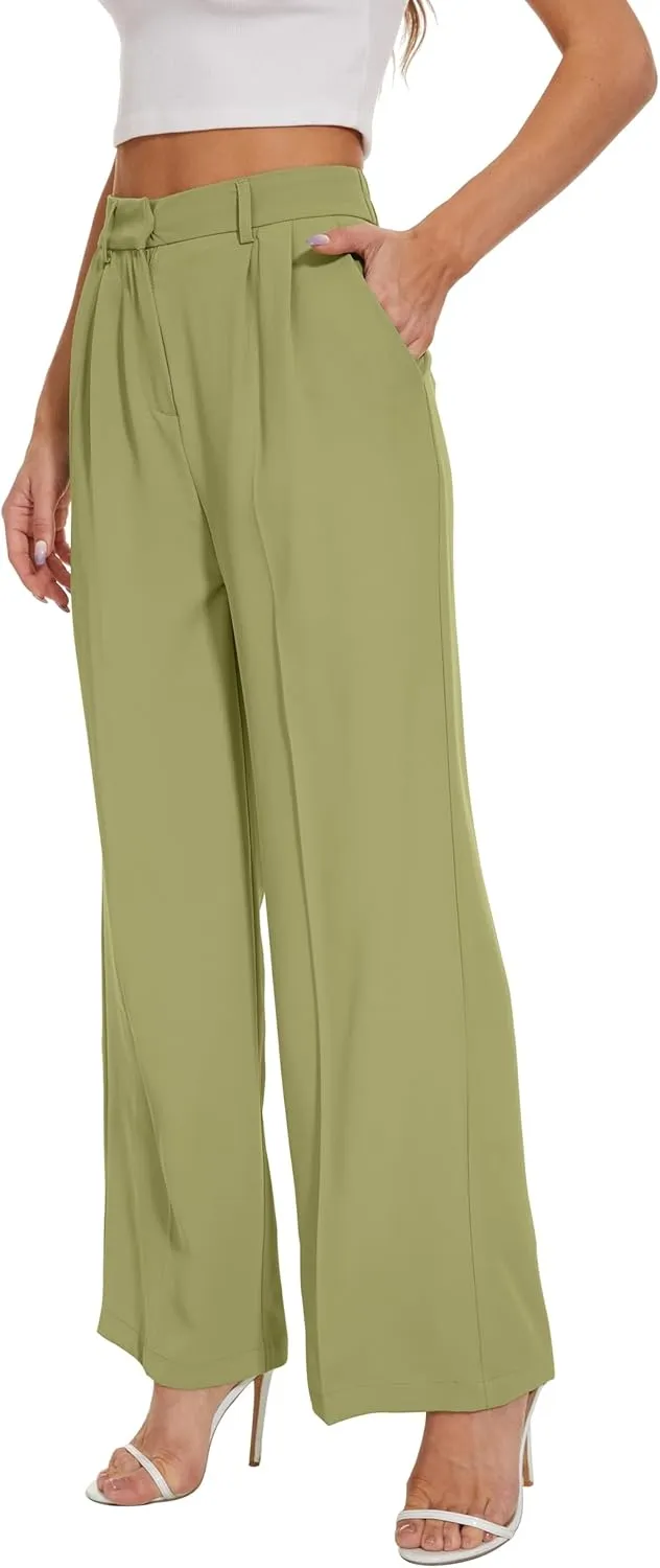 FUNYYZO Wide Leg Pants Women's High Elastic Waisted in The Back Business Work Trousers Long Straight Suit Pants