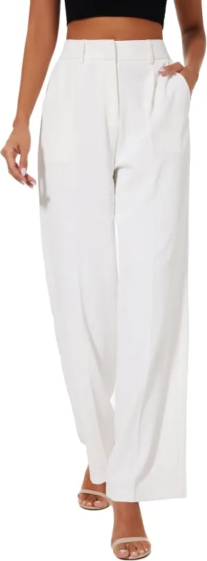 FUNYYZO Women's Suit Pants Wide Leg Pants High Elastic Waisted in The Back Business Work Trousers Long Straight White, Size M