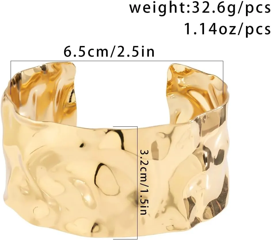 FUTIMELY 18K Gold Chunky Open Cuff Bracelets,Punk Silver Irregular Wide Statement Bangles,Aesthetic Anniversary Jewelry Gift for Women