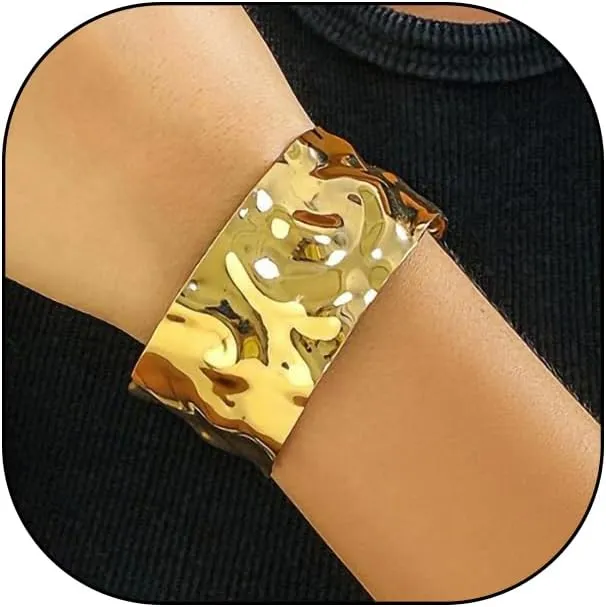 FUTIMELY 18K Gold Chunky Open Cuff Bracelets,Punk Silver Irregular Wide Statement Bangles,Aesthetic Anniversary Jewelry Gift for Women
