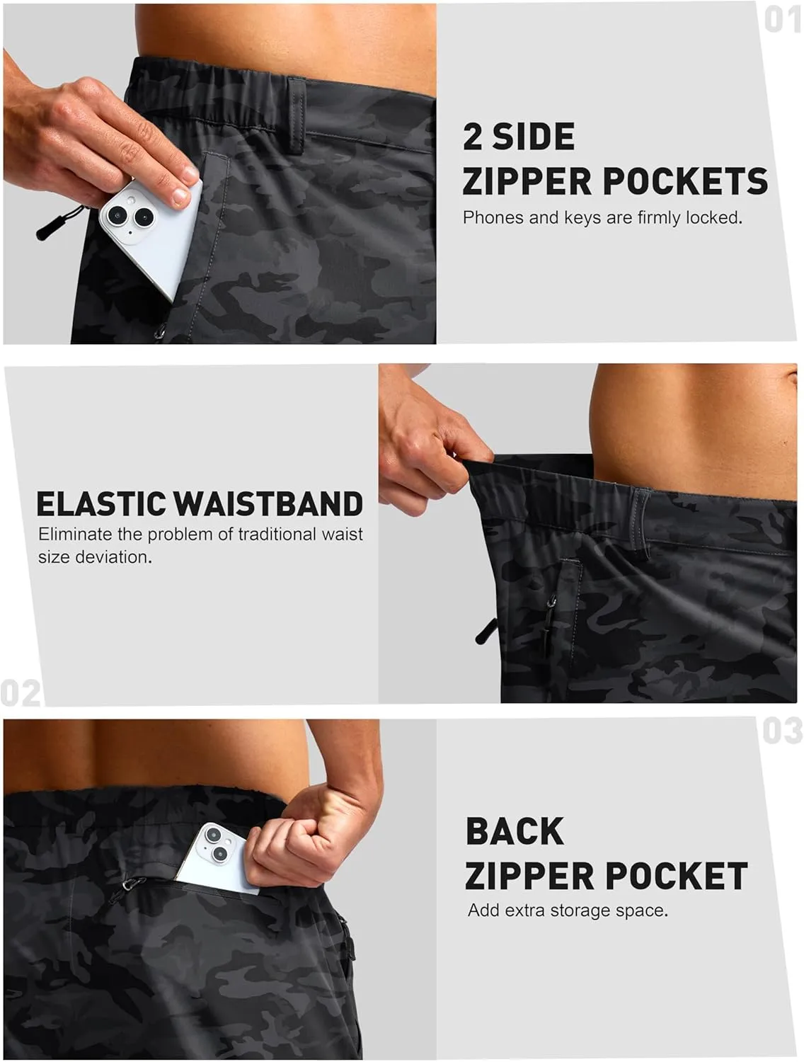 G Gradual Men's Hiking Shorts 7" Lightewight Casual Shorts for Men Quick Dry Stretch Golf Shorts with 3 Zipper Pockets Summer