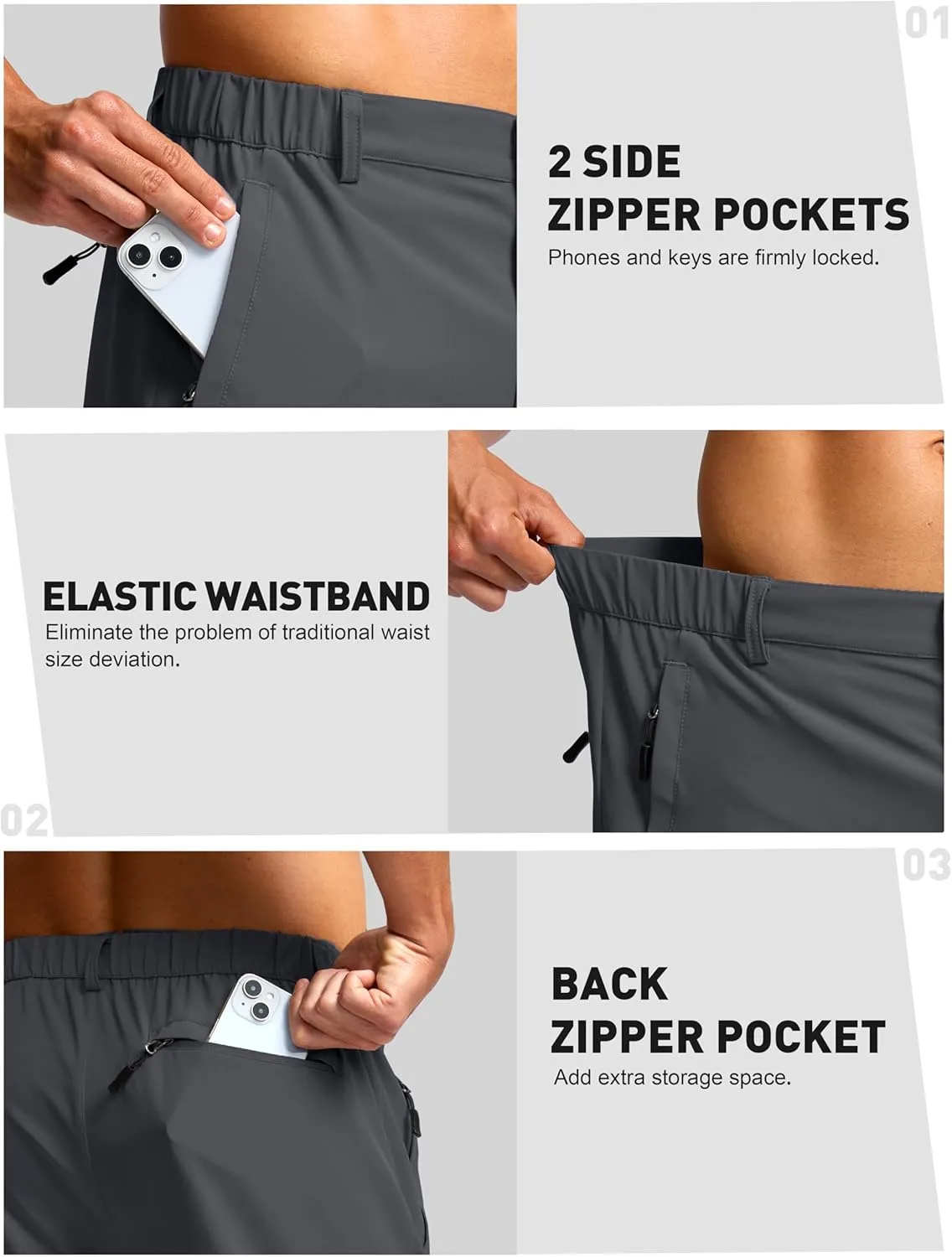 G Gradual Men's Hiking Shorts 7" Lightewight Casual Shorts for Men Quick Dry Stretch Golf Shorts with 3 Zipper Pockets Summer