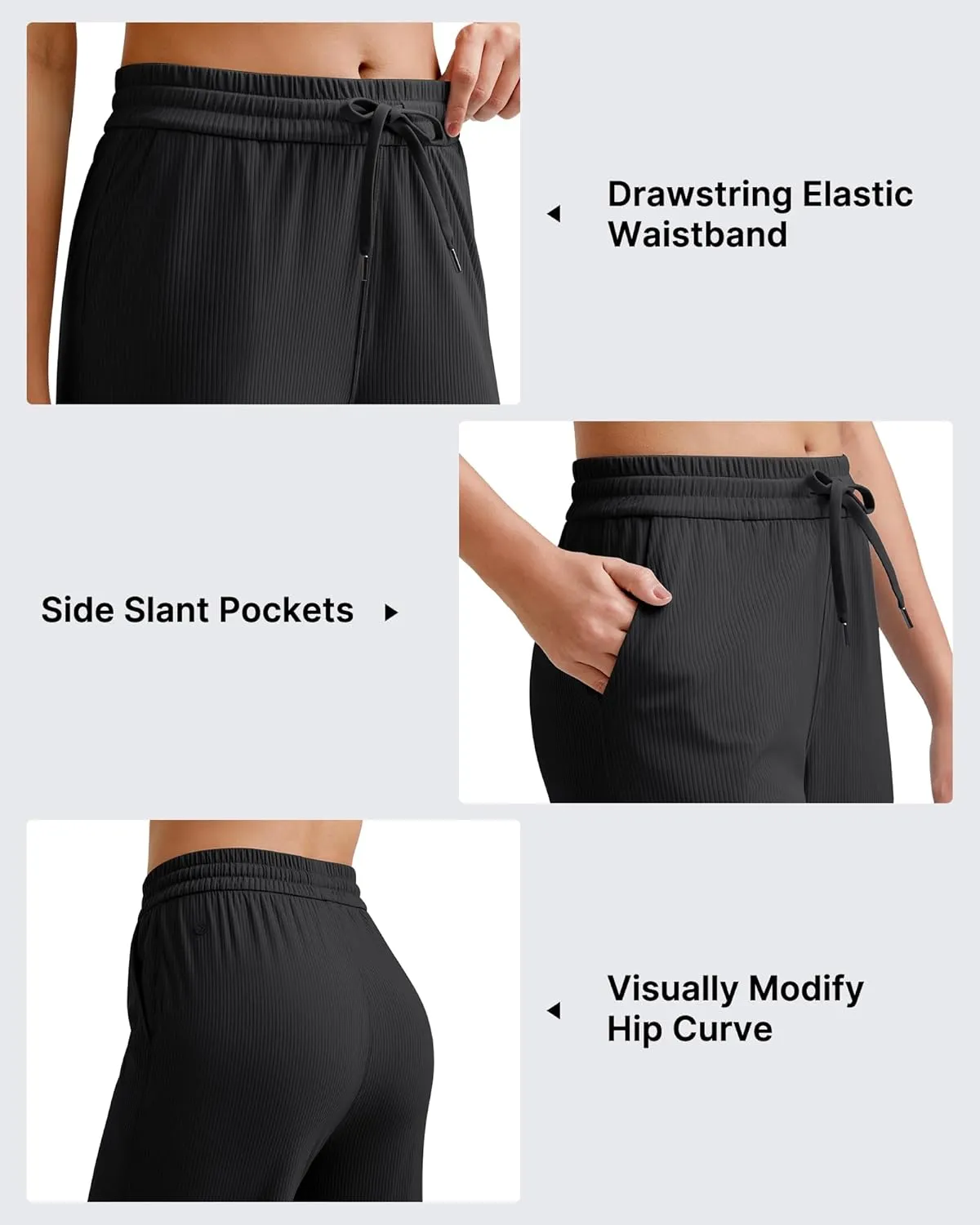 G4Free Ribbed Wide Leg Yoga Pants for Women Drawstring Elastic Waist Loose Casual Capris with Pockets