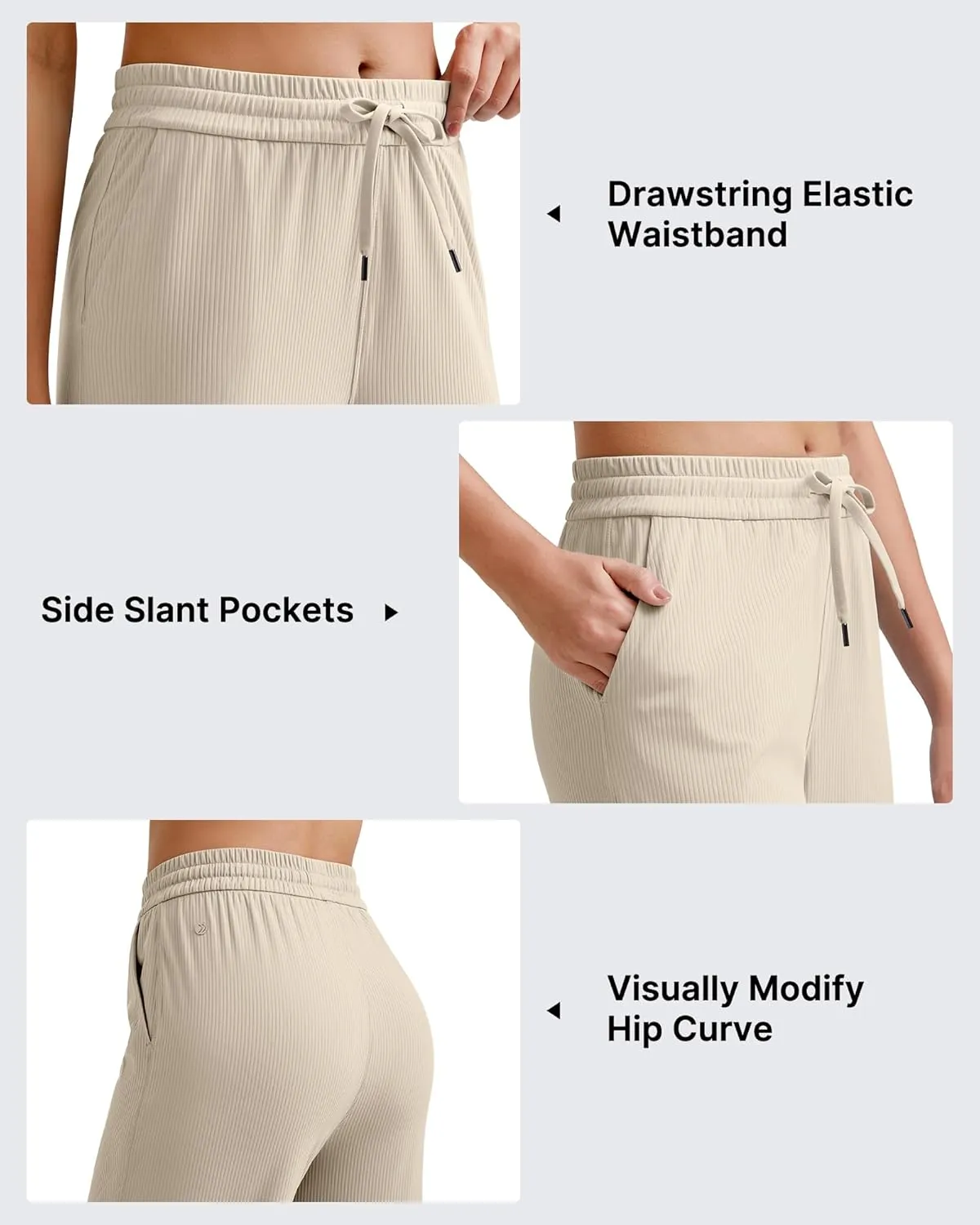 G4Free Ribbed Wide Leg Yoga Pants for Women Drawstring Elastic Waist Loose Casual Capris with Pockets