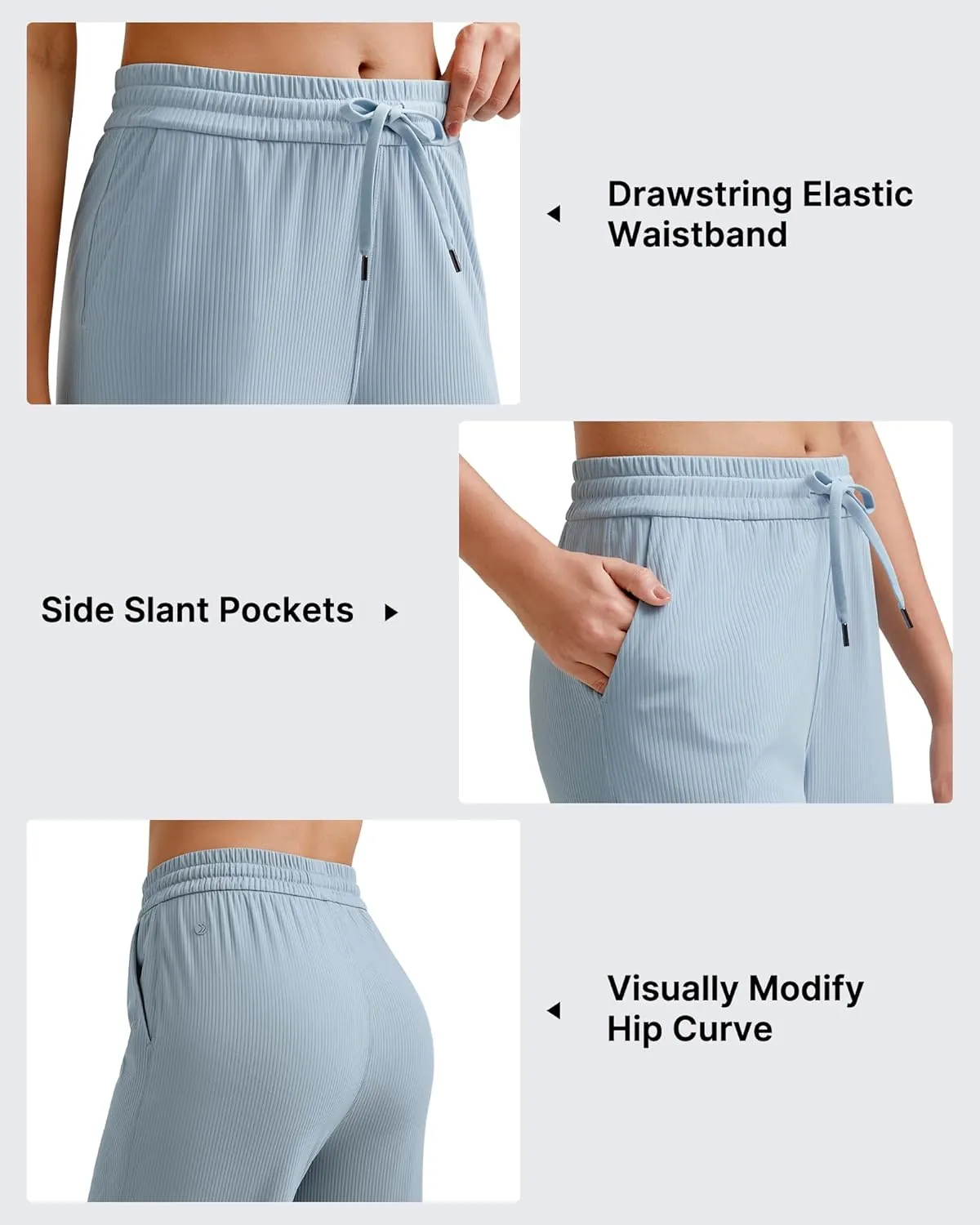 G4Free Ribbed Wide Leg Yoga Pants for Women Drawstring Elastic Waist Loose Casual Capris with Pockets