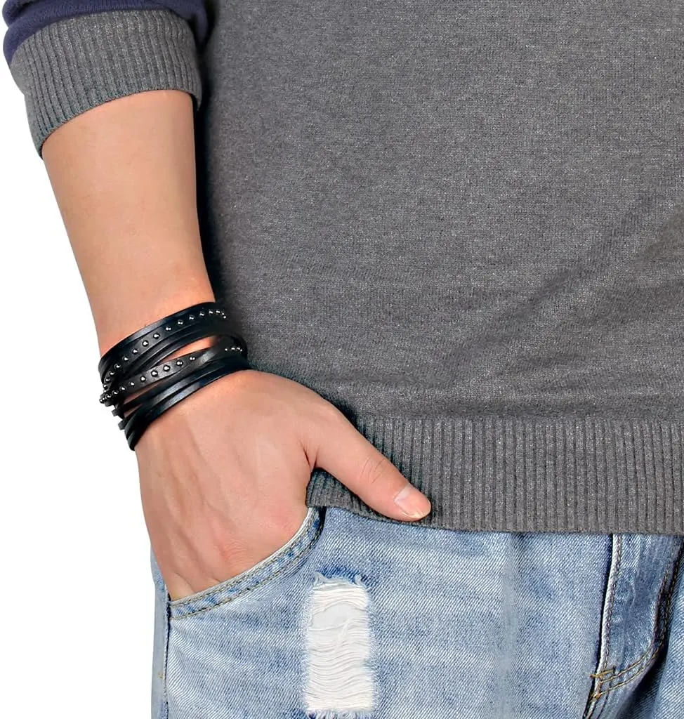 GelConnie Punk Leather Cuff Bracelet Adjustable Straps Wrap Bracelets Arm Armor Cuff Gothic Leather Wristbands for Men, Women