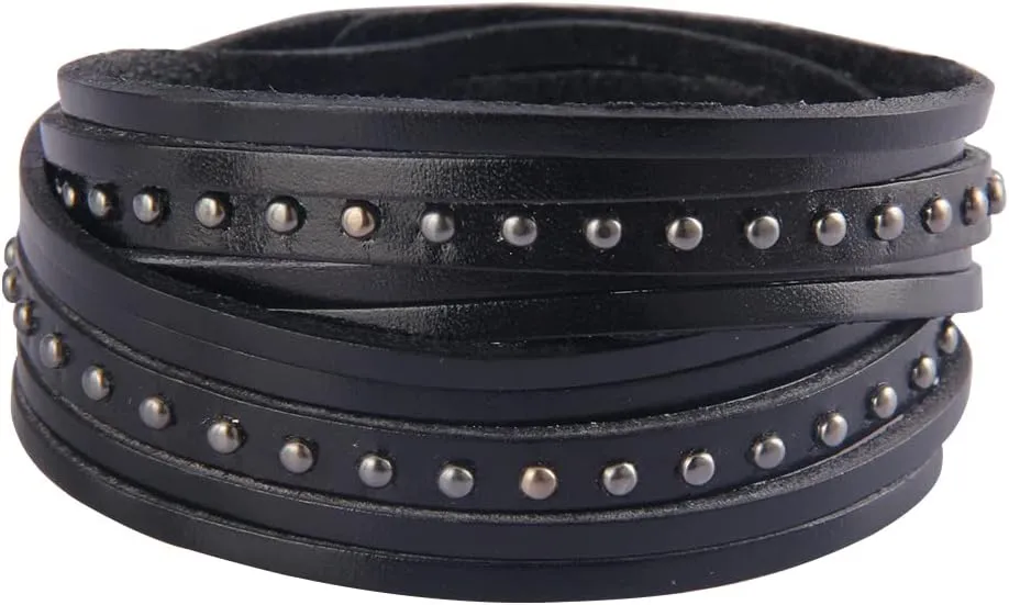 GelConnie Punk Leather Cuff Bracelet Adjustable Straps Wrap Bracelets Arm Armor Cuff Gothic Leather Wristbands for Men, Women