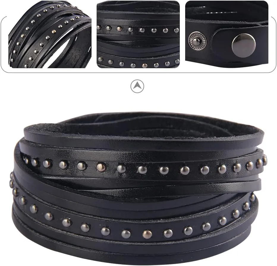 GelConnie Punk Leather Cuff Bracelet Adjustable Straps Wrap Bracelets Arm Armor Cuff Gothic Leather Wristbands for Men, Women
