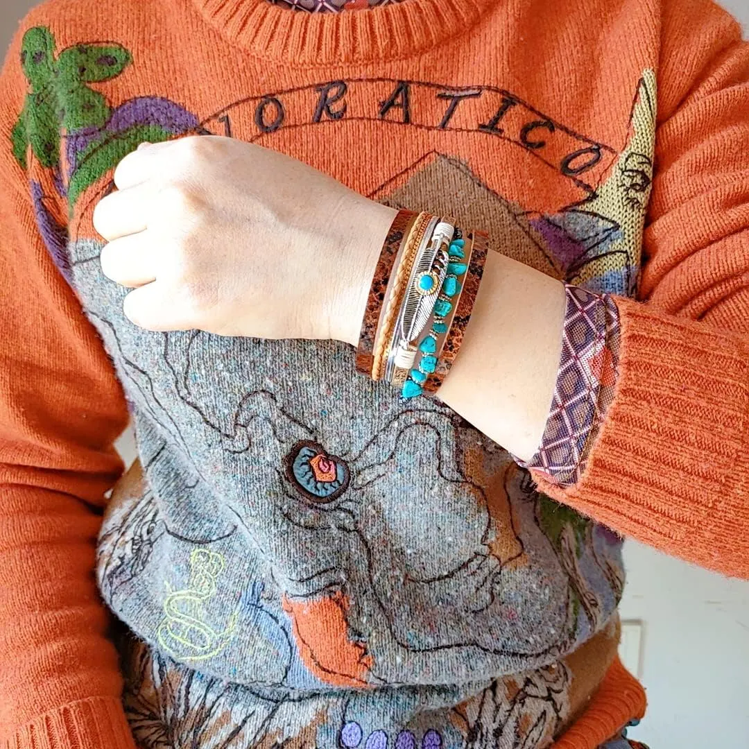 GelConnie Womens Leather Cuff Bracelet Feather Multi Strand Bracelet Wrap Bracelet Turquoise Boho Bangle Braided Leather Wristbands Bohemian Jewelry Gifts for Women Wife Sister