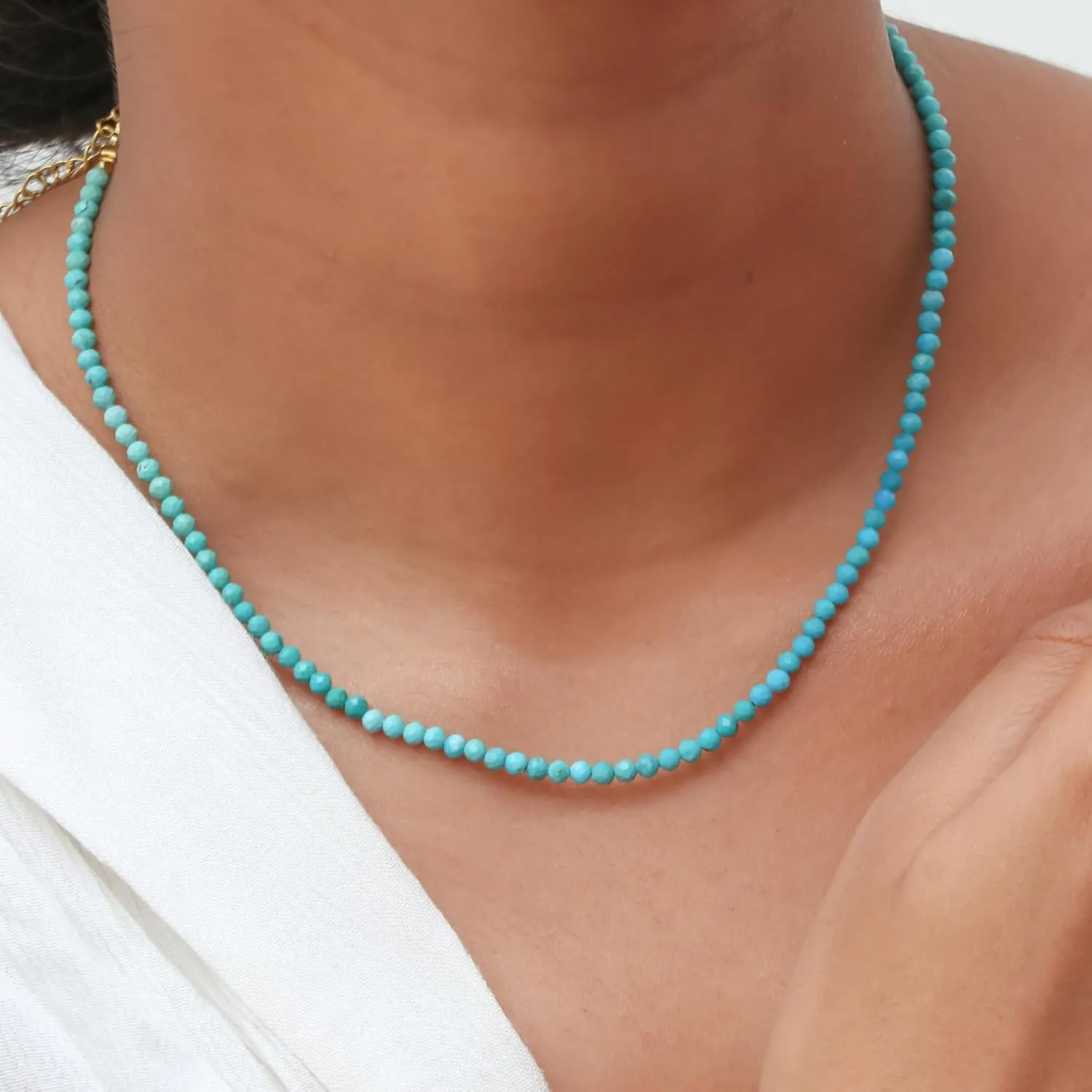 Gempires Genuine Turquoise Beaded Necklace Stylish December Birthstone Gemstone Jewelry Hypoallergenic 20 Inch Gold Plated Minimalist Choker Necklaces For Women