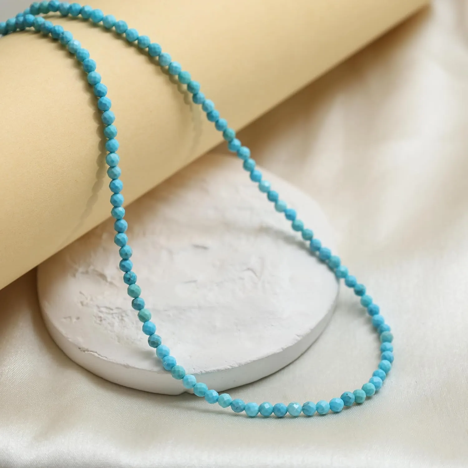 Gempires Genuine Turquoise Beaded Necklace Stylish December Birthstone Gemstone Jewelry Hypoallergenic 20 Inch Gold Plated Minimalist Choker Necklaces For Women