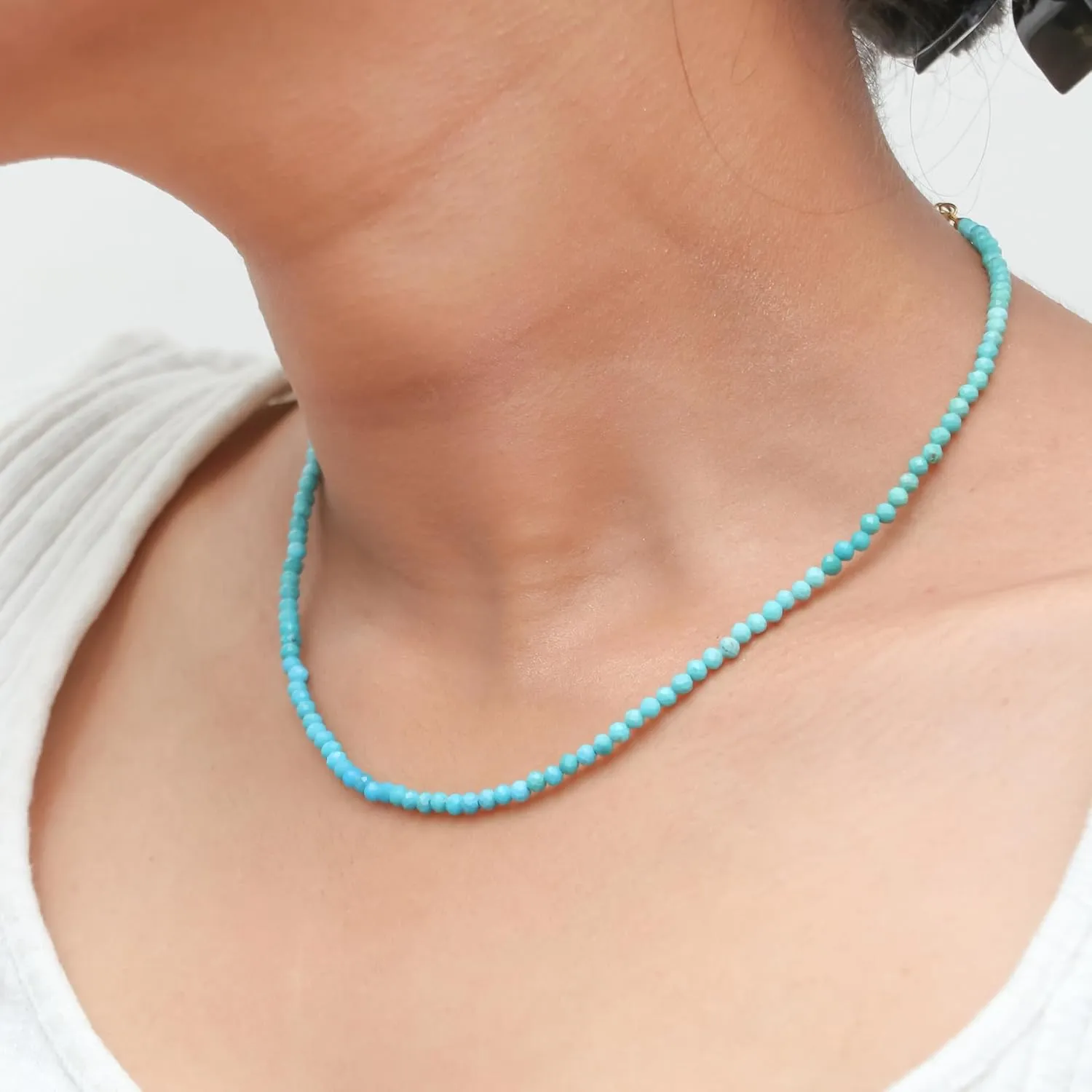 Gempires Genuine Turquoise Beaded Necklace Stylish December Birthstone Gemstone Jewelry Hypoallergenic 20 Inch Gold Plated Minimalist Choker Necklaces For Women