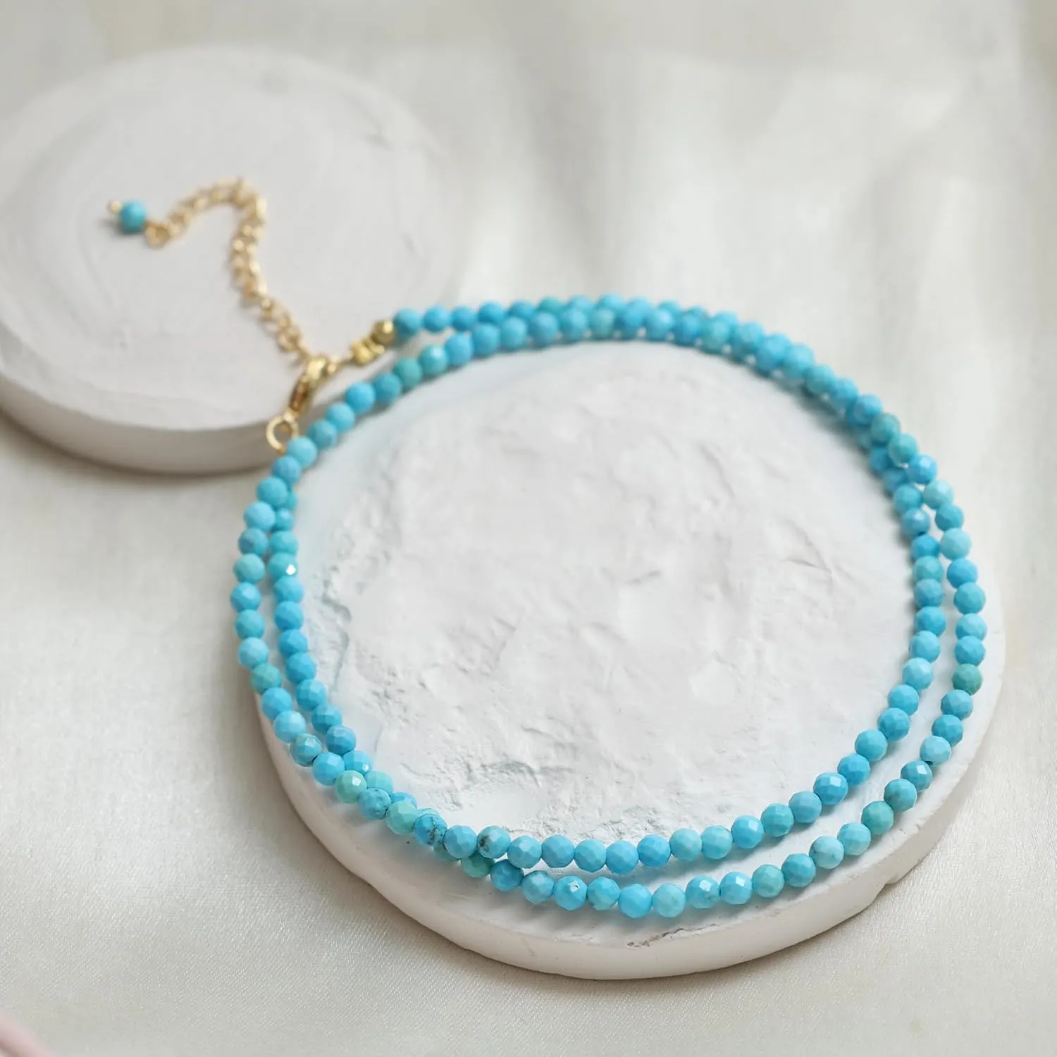 Gempires Genuine Turquoise Beaded Necklace Stylish December Birthstone Gemstone Jewelry Hypoallergenic 20 Inch Gold Plated Minimalist Choker Necklaces For Women
