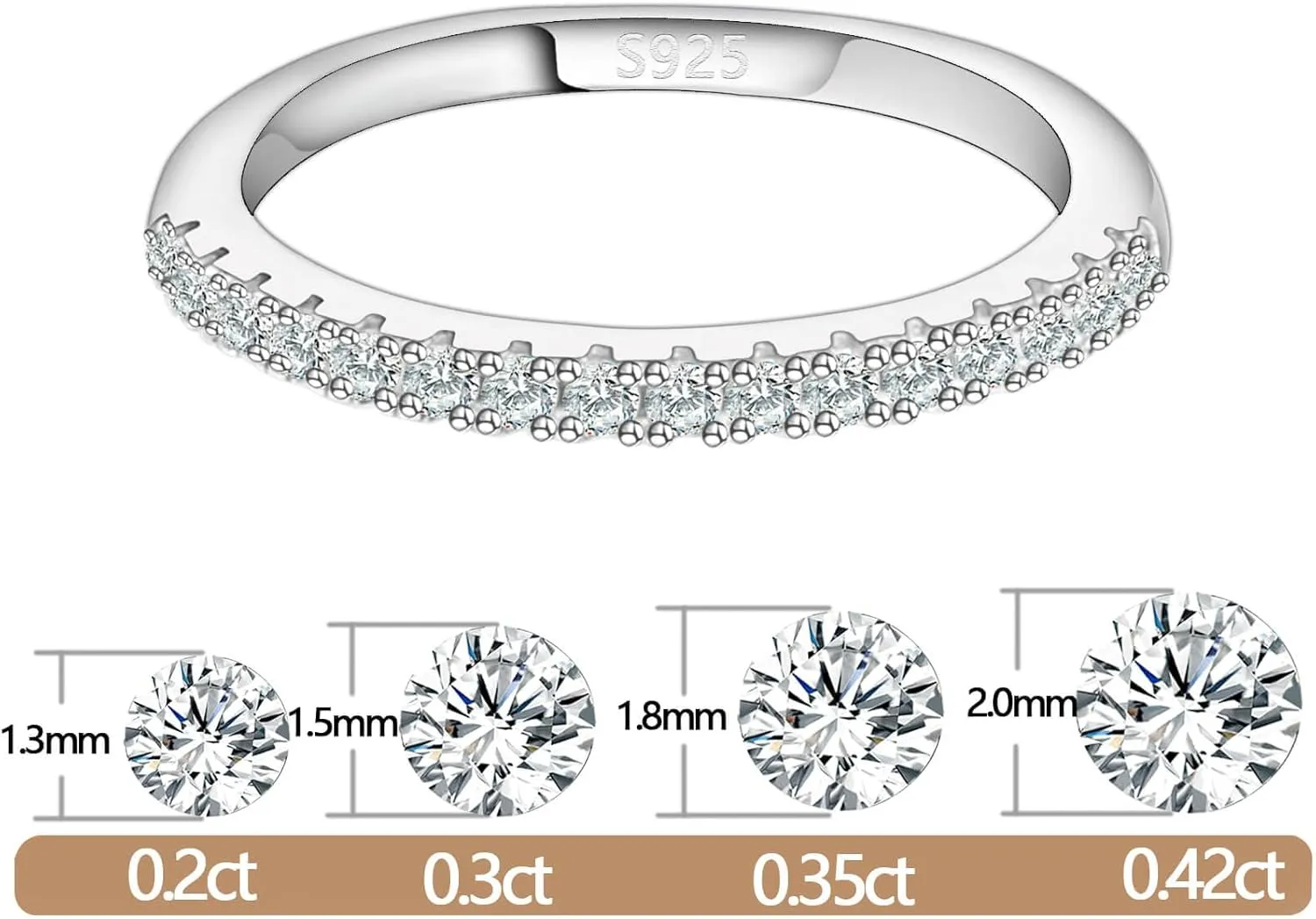 Gemsme Moissanite Wedding Band for Women - 925 Sterling Silver Rings with 18K White Gold Plated Stackable Eternity Engagement Anniversary Wedding Rings Size 4-12