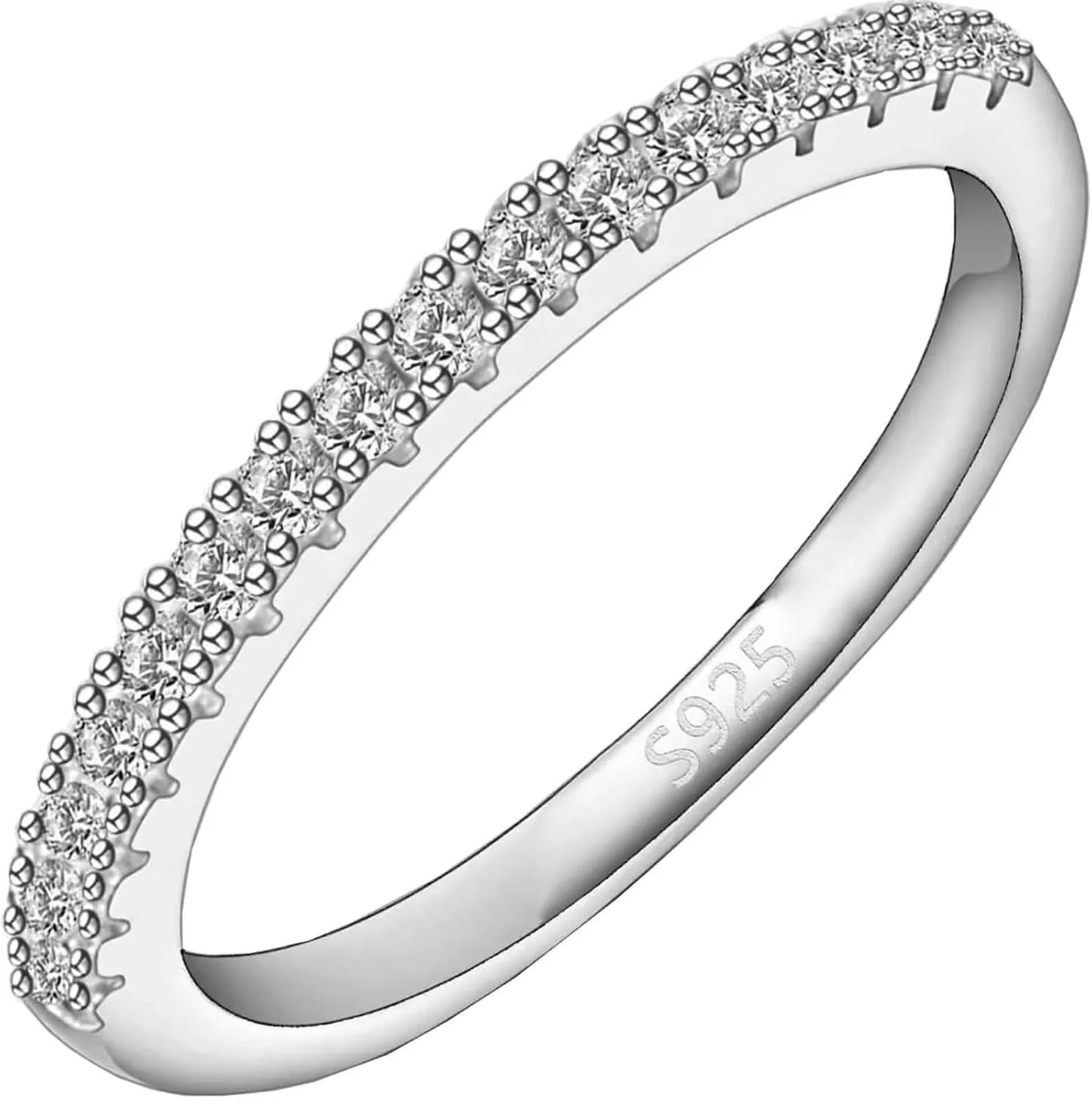 Gemsme Moissanite Wedding Band for Women - 925 Sterling Silver Rings with 18K White Gold Plated Stackable Eternity Engagement Anniversary Wedding Rings Size 4-12