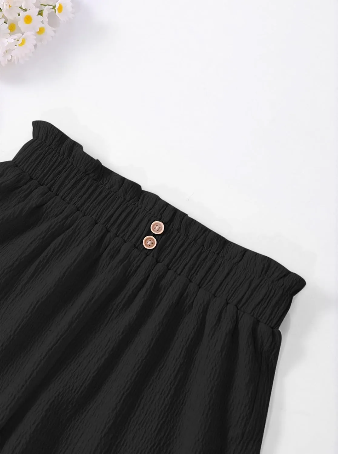 Girls' Casual Ruffled Paperbag Waist Shorts Elastic Summer Wide Leg Shorts