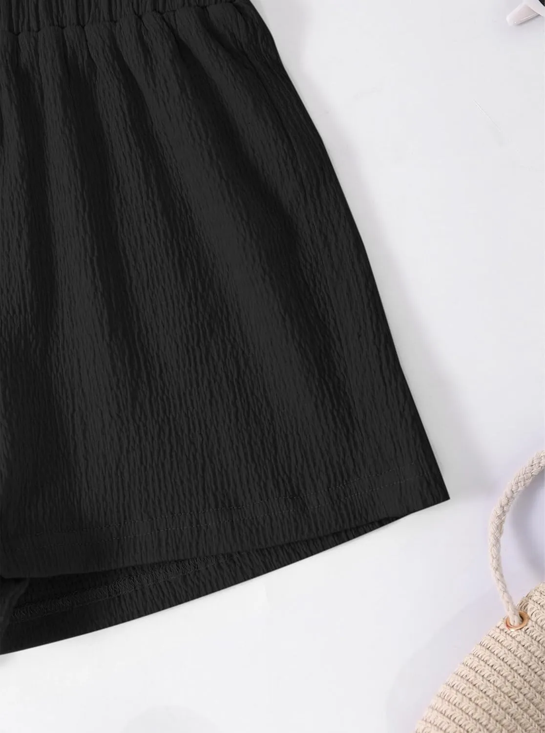 Girls' Casual Ruffled Paperbag Waist Shorts Elastic Summer Wide Leg Shorts
