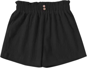 Girls' Casual Ruffled Paperbag Waist Shorts Elastic Summer Wide Leg Shorts