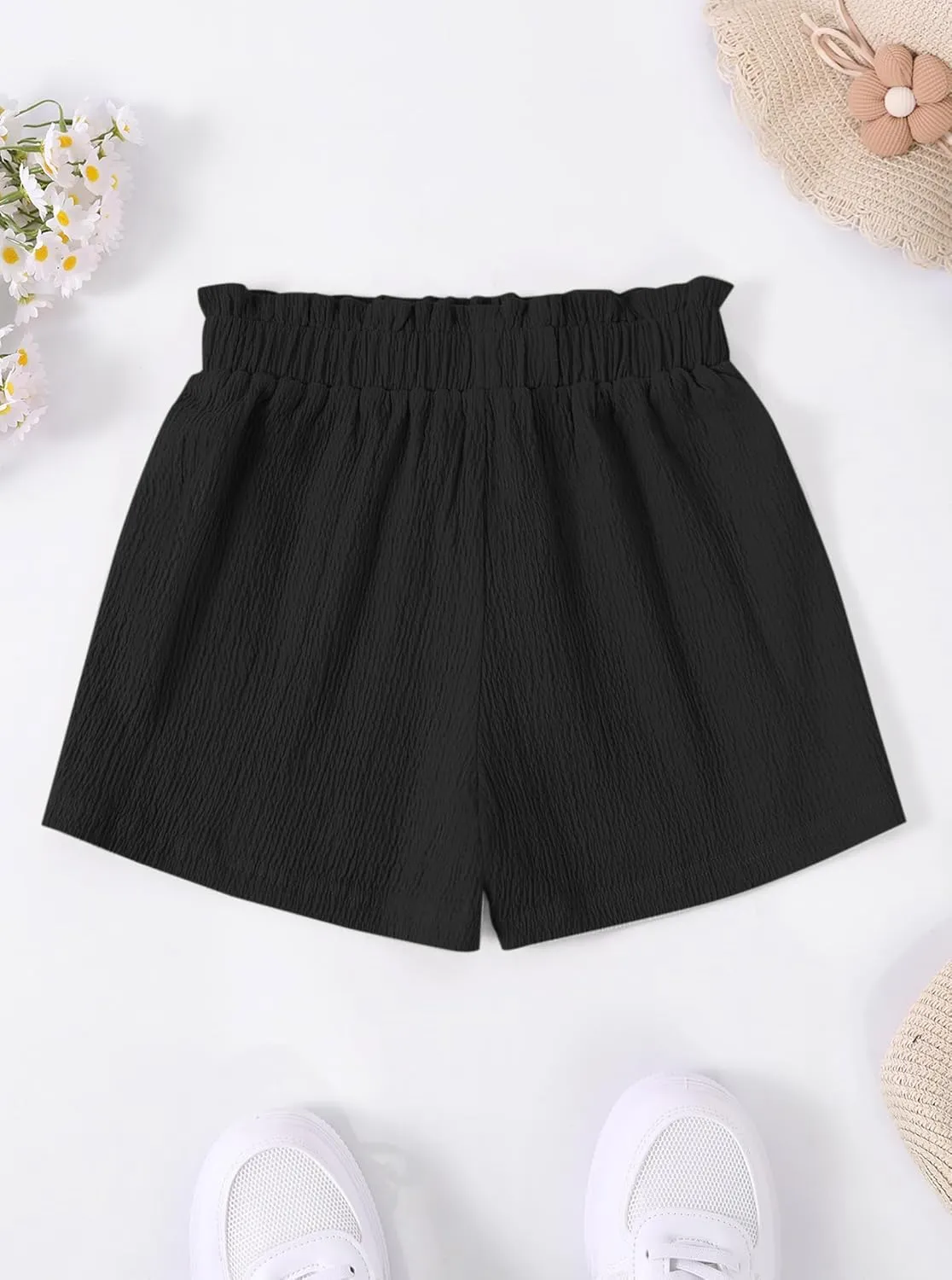 Girls' Casual Ruffled Paperbag Waist Shorts Elastic Summer Wide Leg Shorts