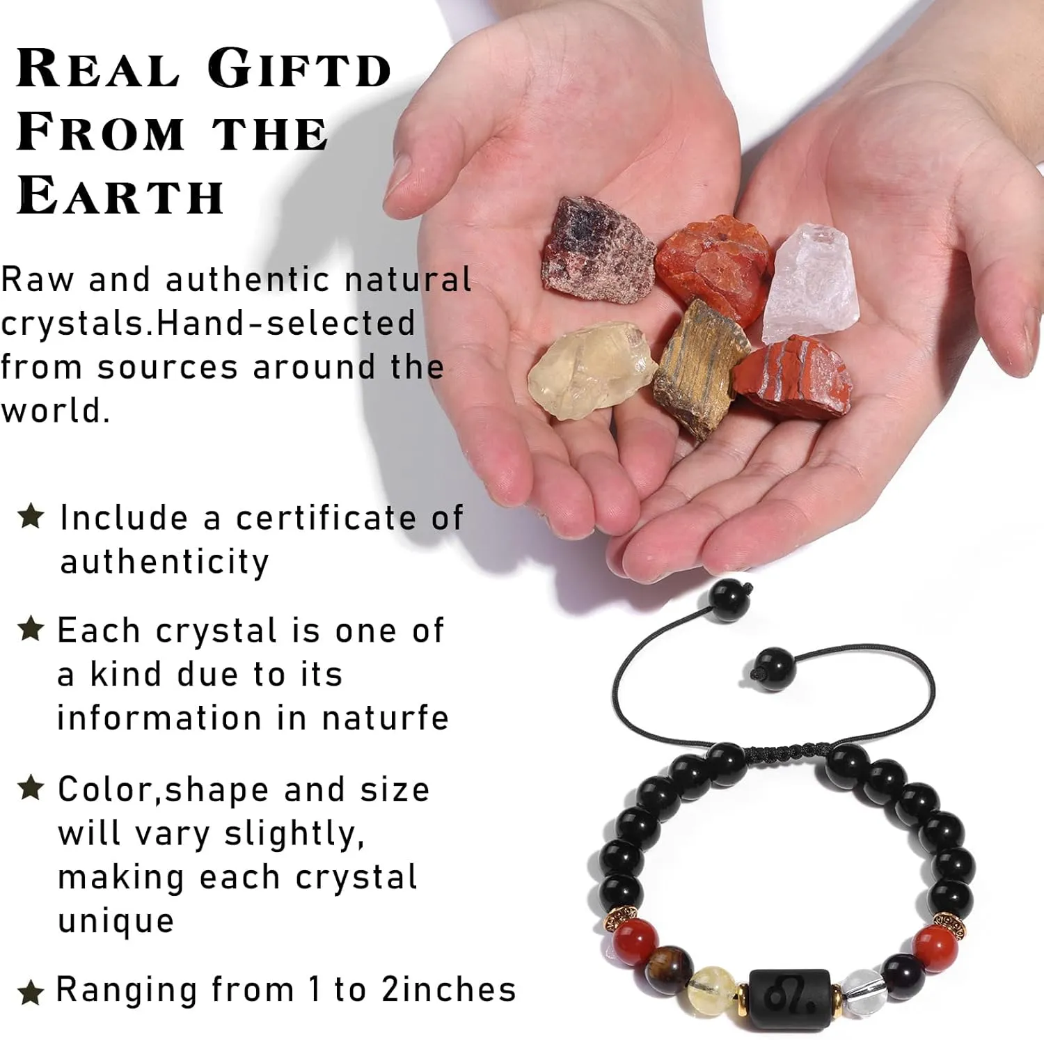 GolbalJew 12 Zodiac Signs Crystals and Healing Stones Gifts for Women Natural Crystal Jewelry Healing Crystal Zodiac Sign Stones with Crystal Bracelet The Astrology Birthstone with Horoscope Box Set