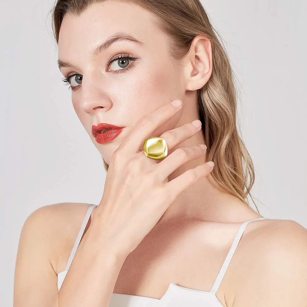 Gold and Silver Rings for Women, Fashion 18K Gold Plated Chunky Statement Ring Band Dome Mask Design Cocktail Costume Jewelry for Her
