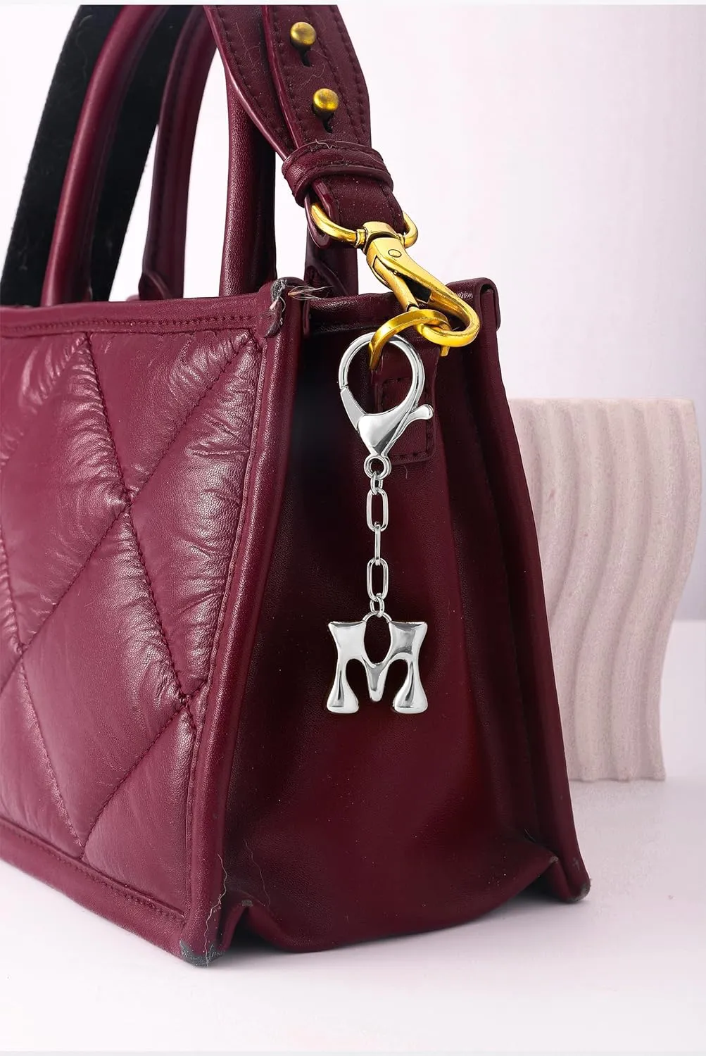 Gold Bubble Initial Keychain Charm for Women Chunky Bag Purse Charms A-Z Letter Key Chains for Handbag Accessories