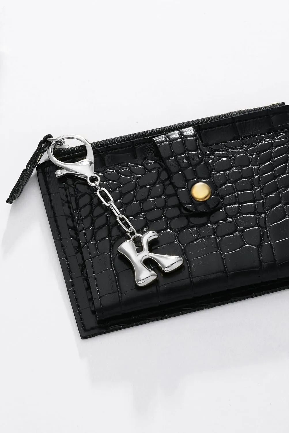 Gold Bubble Initial Keychain Charm for Women Chunky Bag Purse Charms A-Z Letter Key Chains for Handbag Accessories