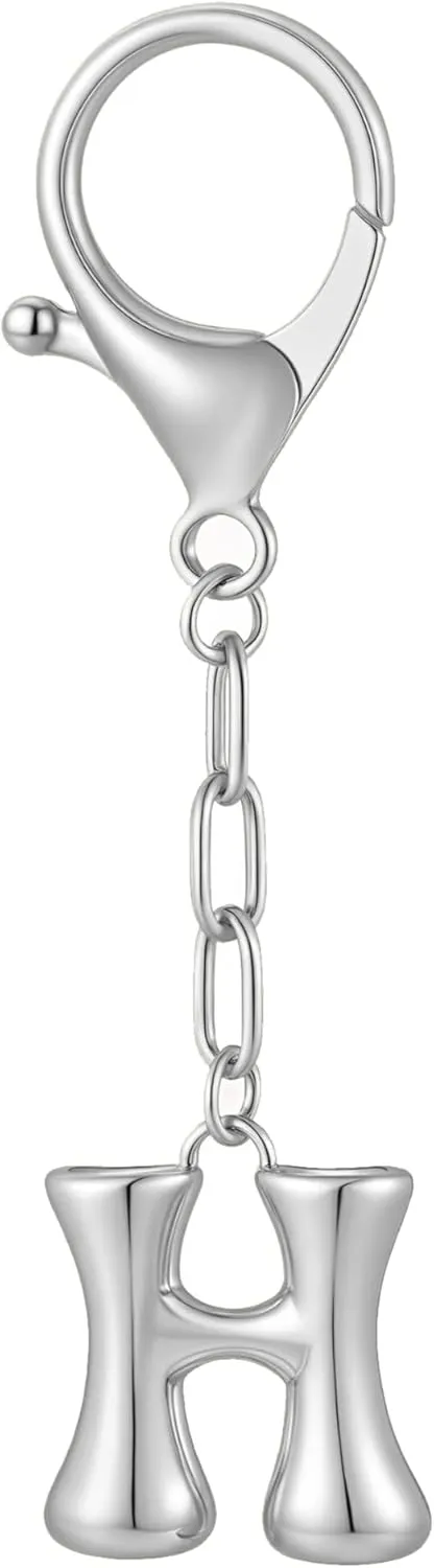 Gold Bubble Initial Keychain Charm for Women Chunky Bag Purse Charms A-Z Letter Key Chains for Handbag Accessories