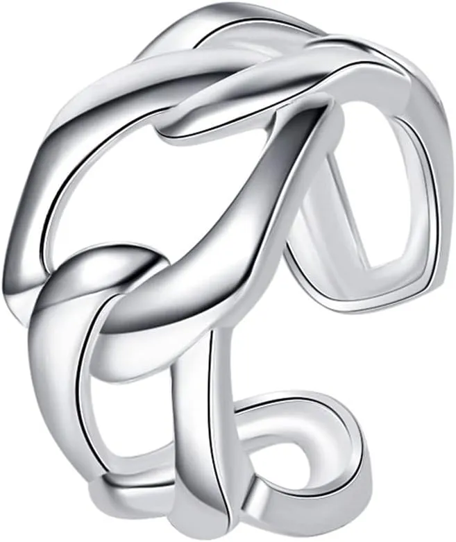 Gold Chain Link Rings for Women Men Wide Band Ring Chunky Cuban Link Ring Silver Adjustable Open Minimalist Statement Rings for Women Men Jewelry