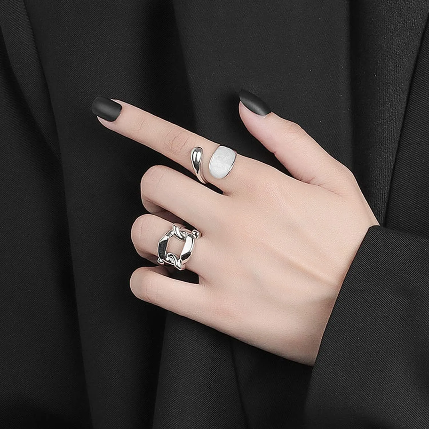 Gold Chain Link Rings for Women Men Wide Band Ring Chunky Cuban Link Ring Silver Adjustable Open Minimalist Statement Rings for Women Men Jewelry