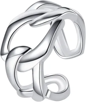 Gold Chain Link Rings for Women Men Wide Band Ring Chunky Cuban Link Ring Silver Adjustable Open Minimalist Statement Rings for Women Men Jewelry