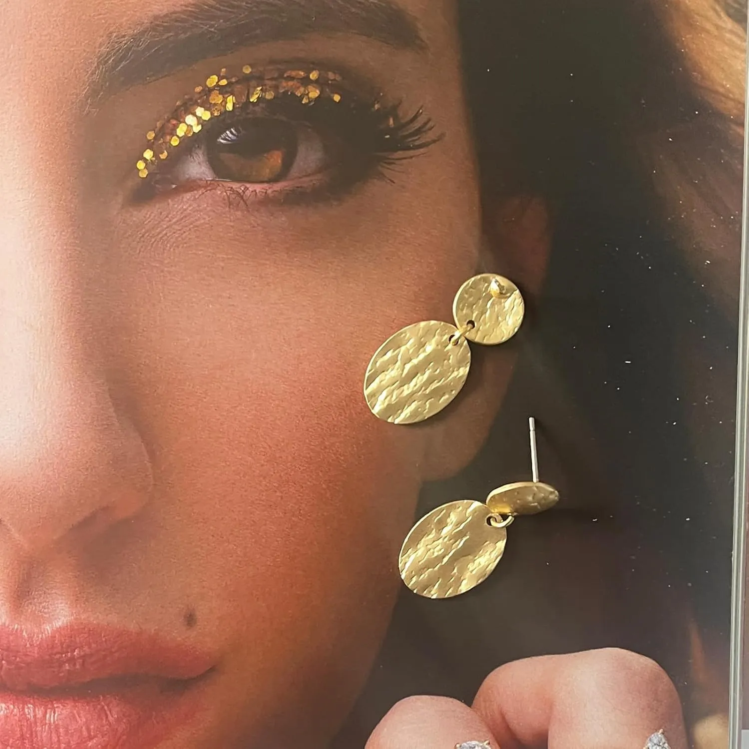 Gold Earrings for Women 14k Gold Plated Lightweight Dangle Earrings Hammered Disc Drop Geometric Hypoallergenic Earrings for Her