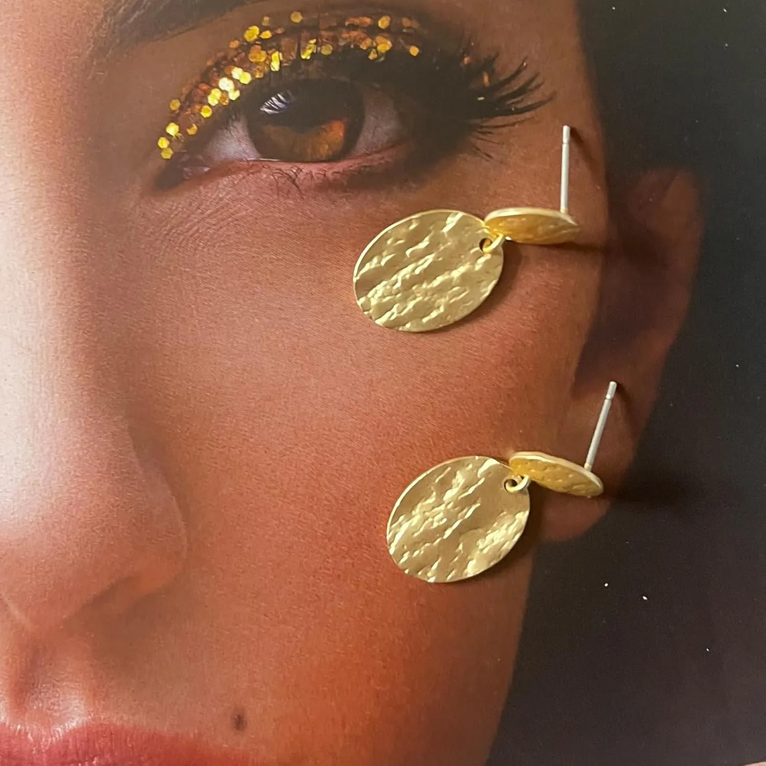 Gold Earrings for Women 14k Gold Plated Lightweight Dangle Earrings Hammered Disc Drop Geometric Hypoallergenic Earrings for Her