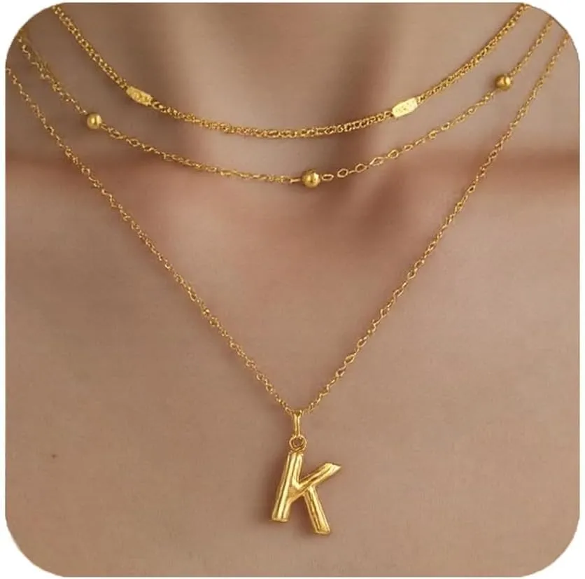 Gold Initial Necklaces for Women,18K Gold Plated Layered Initial Necklace Gold Letter Choker Necklace Trendy Stuff Personalized Gifts for Women