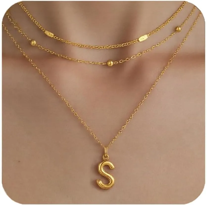 Gold Initial Necklaces for Women,18K Gold Plated Layered Initial Necklace Gold Letter Choker Necklace Trendy Stuff Personalized Gifts for Women