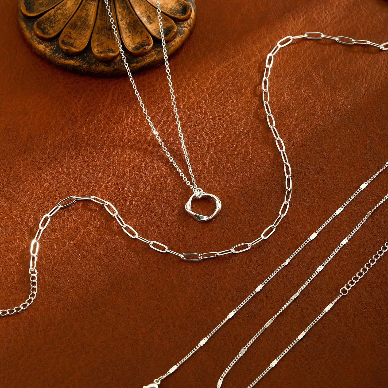 Gold Layered Necklace for Women, Dainty 14K Gold Plated Non-Tarnish Irregular Circle Pendant Choker Paperclip Chain Necklaces, Minimalist Trendy Stackable Necklace Jewelry Gift for Mom
