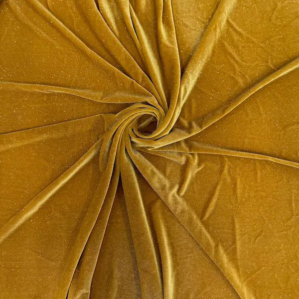 Gold Misty Glitter Stretch Velvet Apparel Fabric